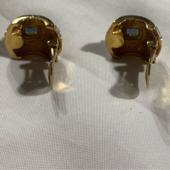 CHRISTIAN DIOR 14k gold plated Austrian crystal clear baguette blue emerald cut - Picture 8 of 16